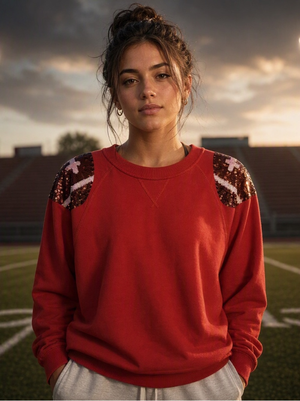 Blue B Sequins Football Sweatshirt
